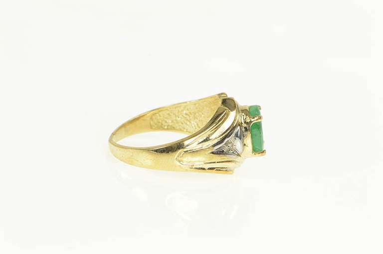 10K Yellow Gold Oval Natural Emerald Diamond Engagement Ring