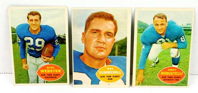 3 Topps 1960 Football Cards, NY Giants