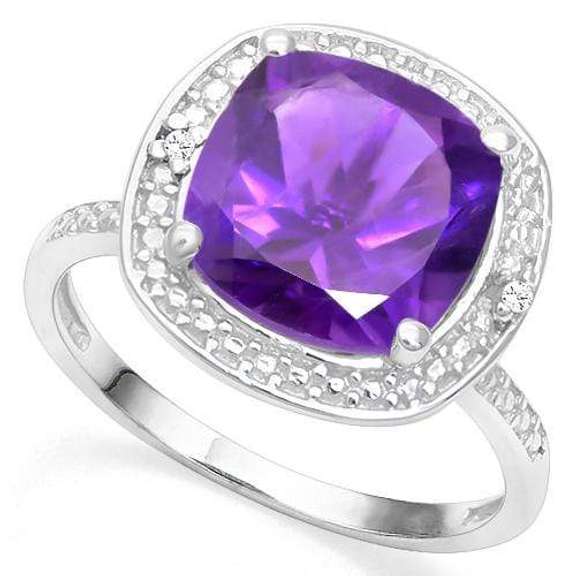 3.60CT AMETHYST SILVER DIAMOND RING