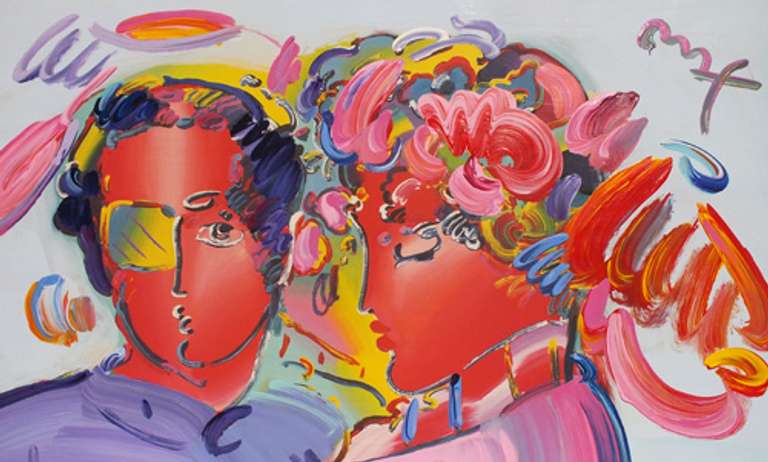 Peter Max, Original Painting, Mixed Media on Paper- Zero In Love