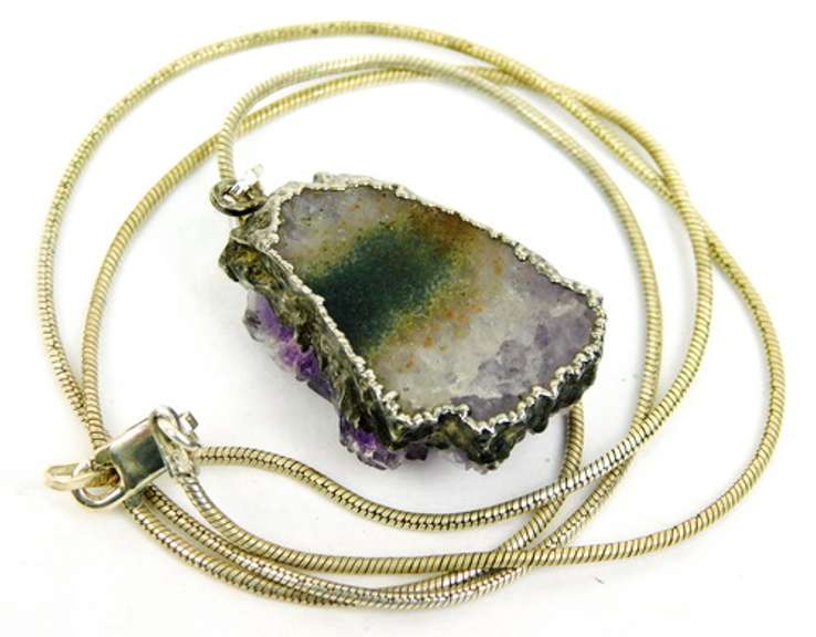 Sterling Amethyst Geode Pendant & Chain