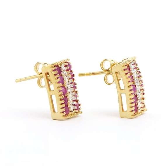 18 Kt Gold Plate Natural Ruby Diamond Earrings