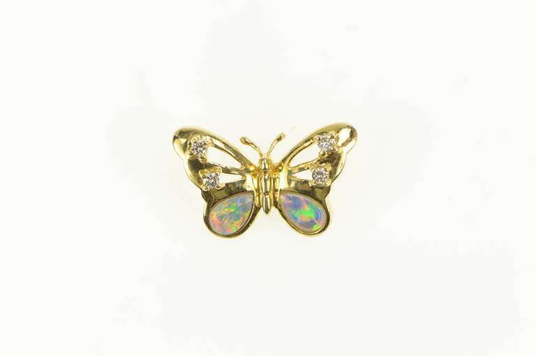 18K Yellow Gold Natural Opal Inlay Diamond Butterfly Statement Pendant