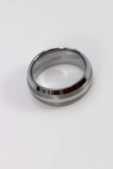 Men's Tungsten Carbide Two Tone Thin Stripe Wedding Band Comfort Fit Ring Size 6.5