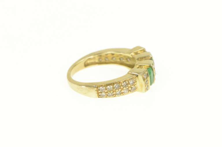 10K Yellow Gold 1.64 Ctw Oval Emerald Diamond Squared Ring