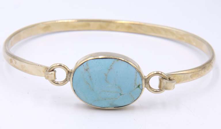 Vintage 925 Sterling Silver Signed Turquoise Bangle