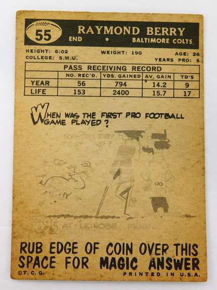 Ray Berry, Colts 1959 Topps Football Card