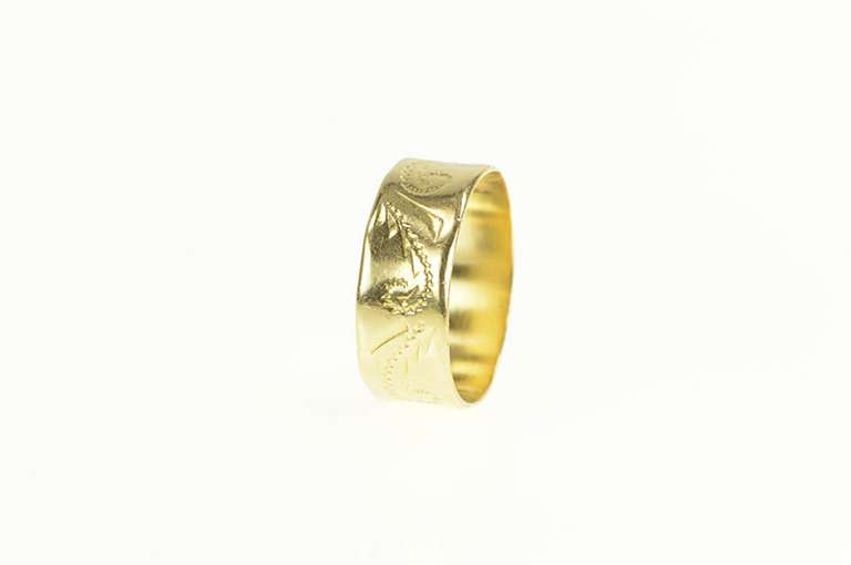 14K Yellow Gold Scroll 1950's Paisley Vintage Band 6mm Ring