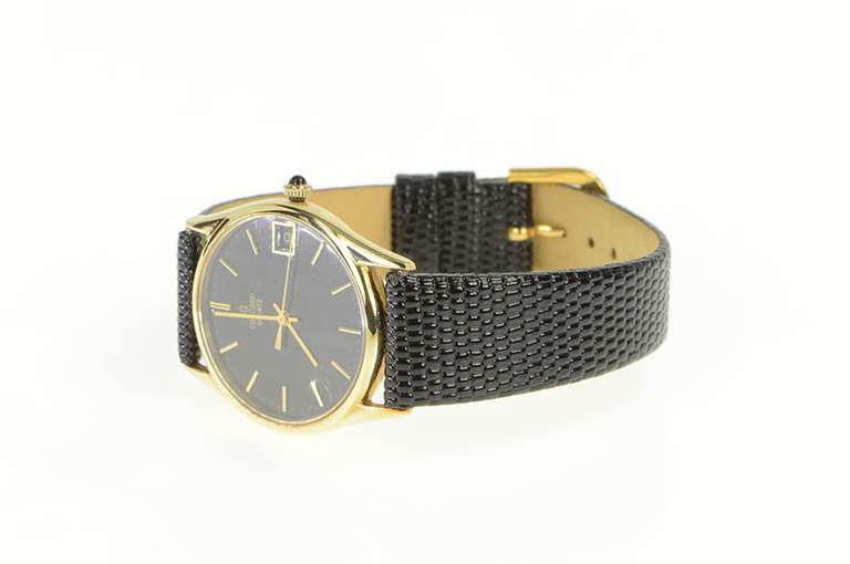 14K Concord Quartz Date Leather Band Vintage Men's Watch
