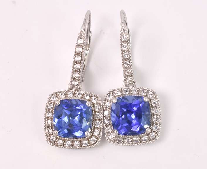 Sensational Blue Sapphire Dangle Earrings in 14K White Gold
