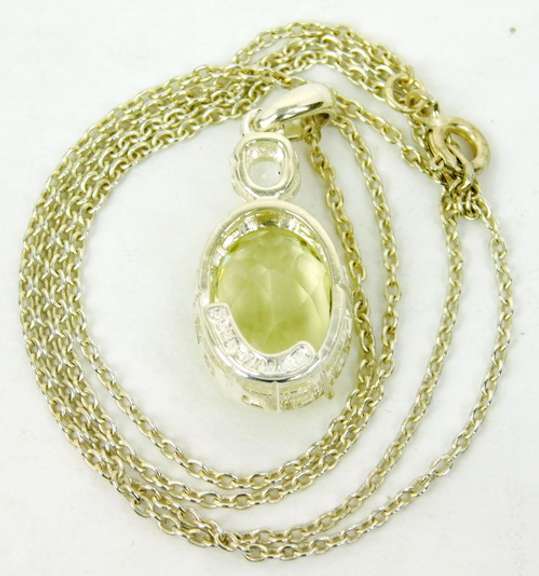 Sterling Green Gemstone Large Pendant & Chain
