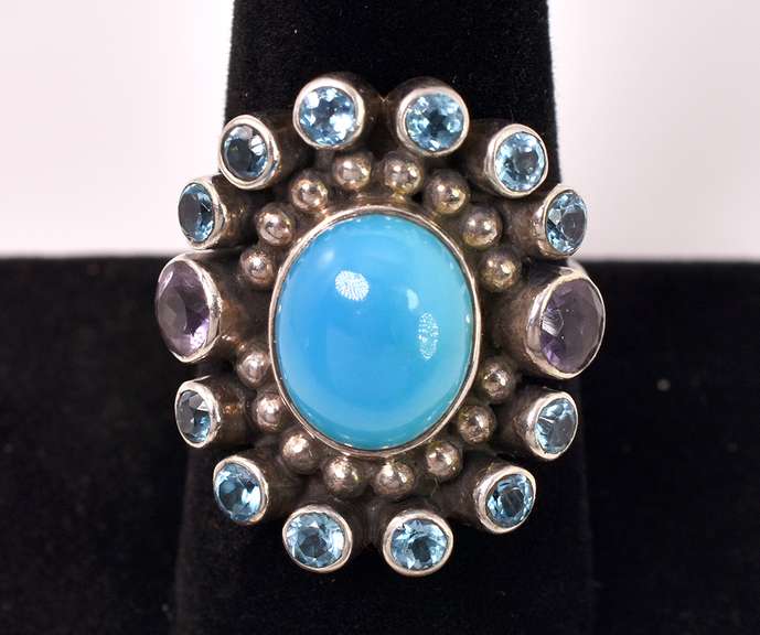 Multi-gem Sterling Silver Ring