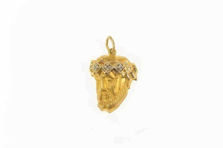 14K Yellow Gold Diamond Crown of Thorns Jesus Christ Charm/Pendant