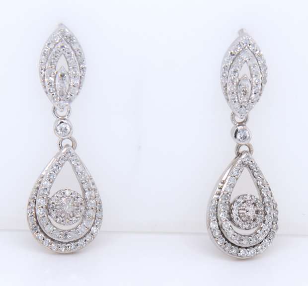 Dazzling White Gold Iced Diamond Pear Shaped Dangle Earrings