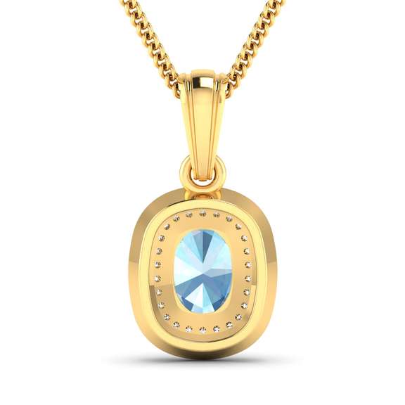 14 Kt Yellow Gold Aquamarine Diamond Pendant