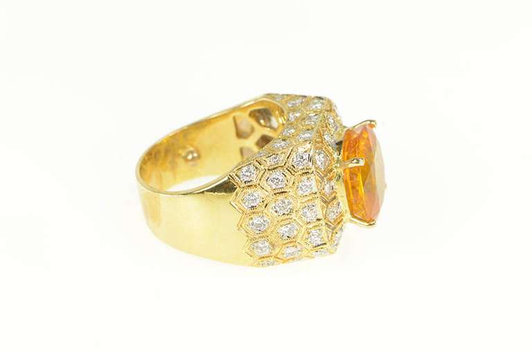18K Yellow Gold 6.00Ctw Orange Sapphire Diamond Honeycomb Ring