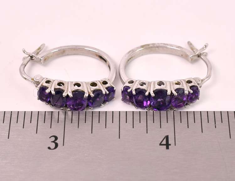 Amethyst Hoop Earrings in Sterling