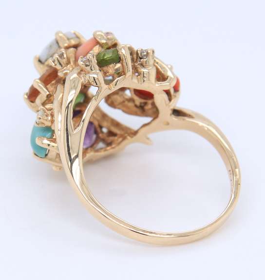 Powerful Yellow Gold Diamond and Multi Gemstone Cocktail Ring