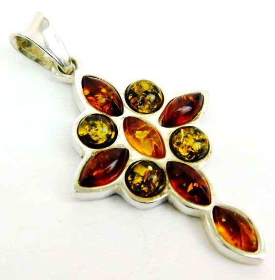 Sterling Amber Cabochon Cross & Bracelet