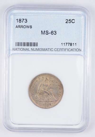 MS63 1873 Seated Liberty Quarter - Arrows - Graded NNC