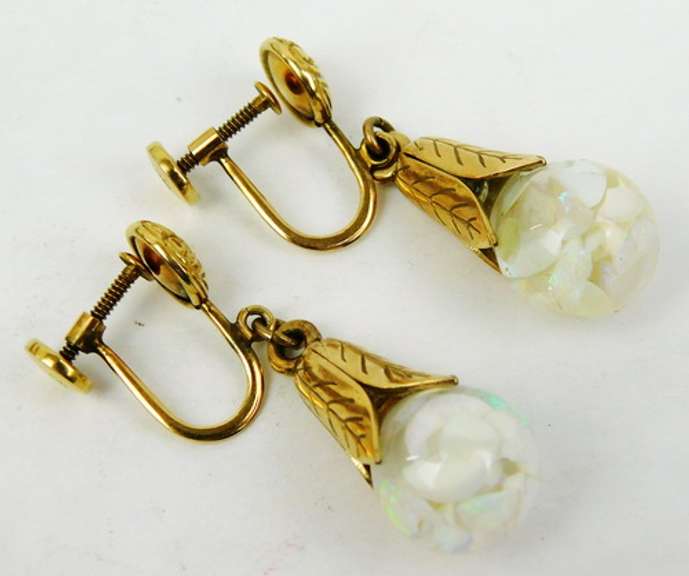 Wonderful Vintage Gold Filled Floating Opal Earrings
