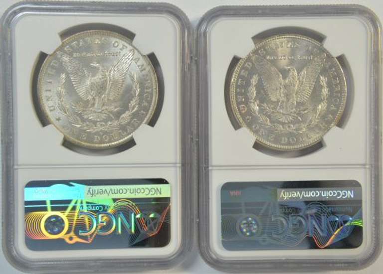 Super nice near Gem BU 1884-O & 1885 Morgan Dollars. NGC MS64