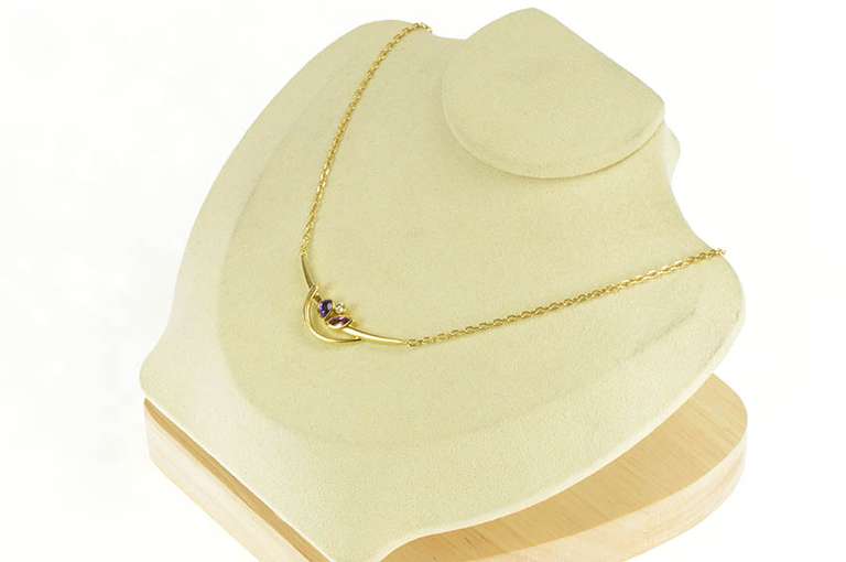 18K Yellow Gold Amethyst Tourmaline Diamond Curved Bar Necklace