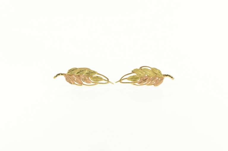 14K Yellow Gold Black Hills Two Tone Leaf Cluster Stud Earrings