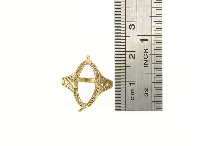 10K Yellow Gold Marquise Ornate Filigree Engagement Setting Ring