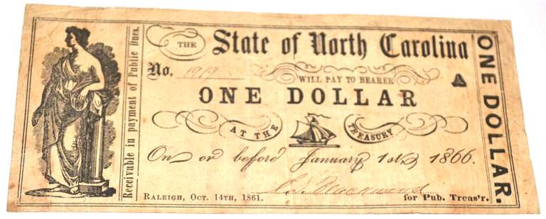 State of North Carolina $1 Oct 20 1861 Series Note