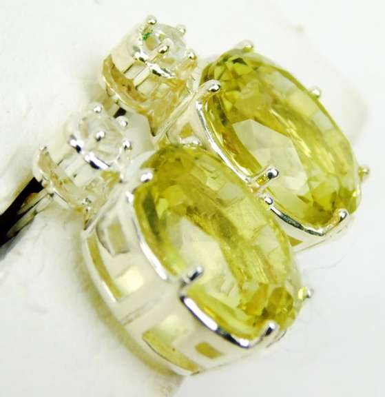 Large Sterling Green Amethyst & White Topaz Earrings