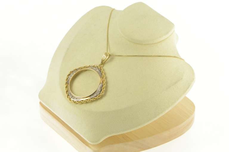 14K Yellow Gold Diamond $20 Liberty Gold Double Eagle Holder Pendant