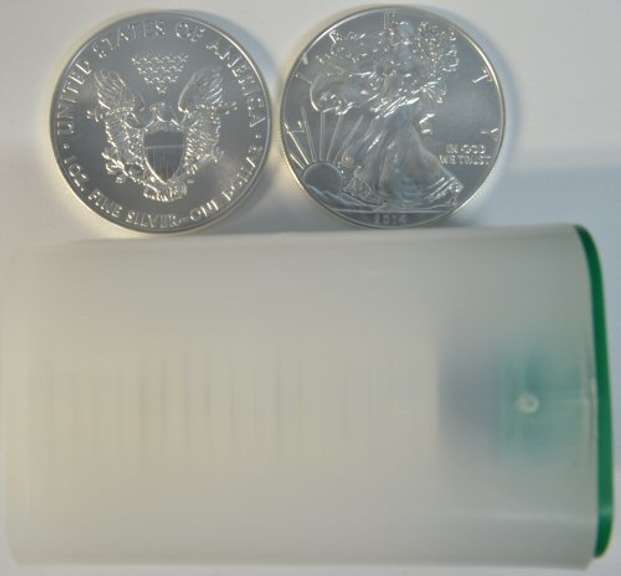 Complete original Gem BU roll of 20 2014 $1 American Silver Eagles