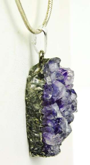 Sterling Amethyst Geode Pendant & Chain