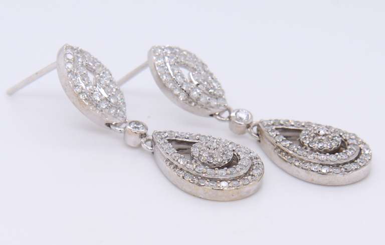 Dazzling White Gold Iced Diamond Pear Shaped Dangle Earrings