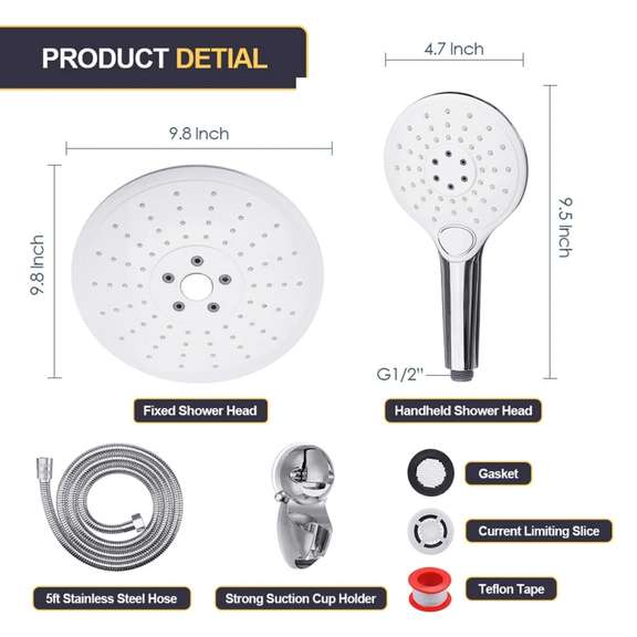6Pcs Rainfall Shower Head Angle-adjustable Shower Set