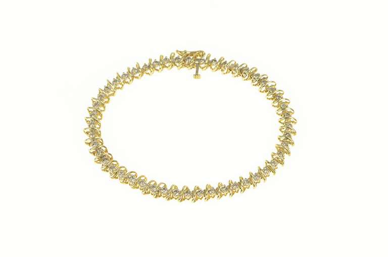 10K Yellow Gold 1.75 Ctw Diamond Classic Tennis Wavy Link Bracelet
