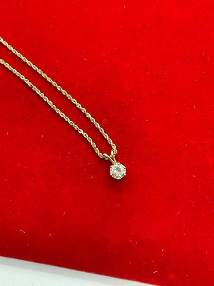CERTIFIED 14K GOLD ROPE CHAIN WITH A DIAMOND PENDANT