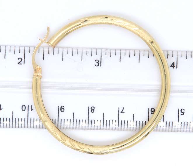 Beautiful Yellow Gold Large Satin Finish Hoop Earrings