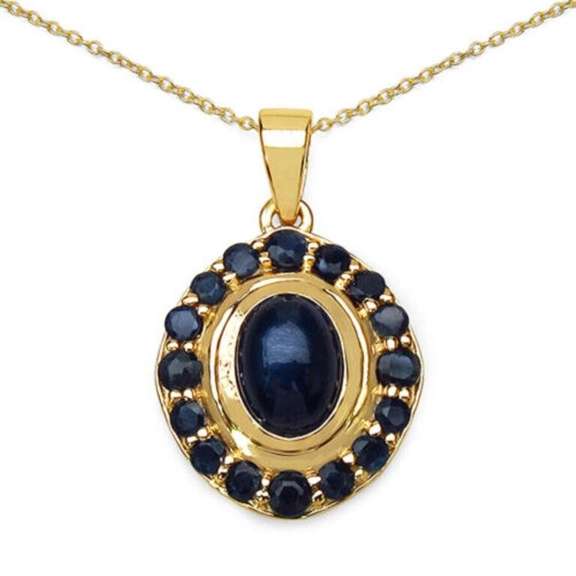 14 Kt Gold Plated 3 Ct Natural Blue Sapphire Pendant