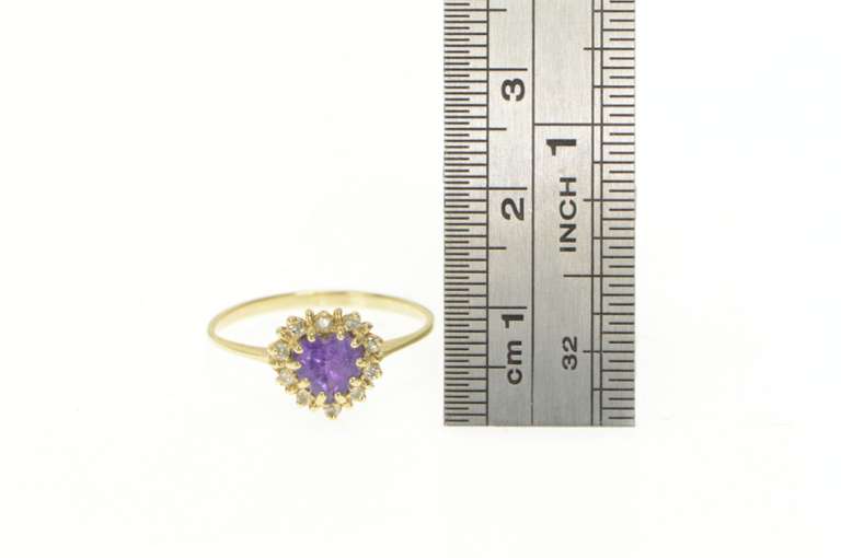 14K Yellow Gold Heart Amethyst Diamond Halo Classic Vintage Ring