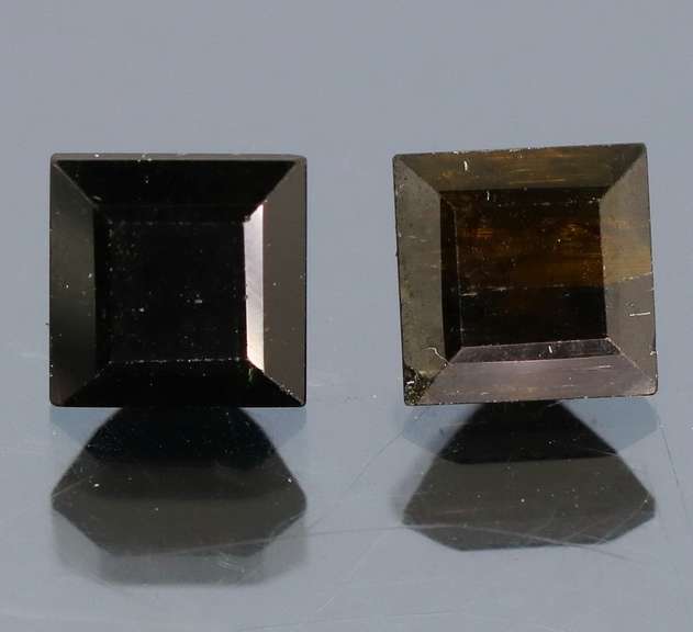 Square cut 2.33ct midnight olive green Tourmaline pair