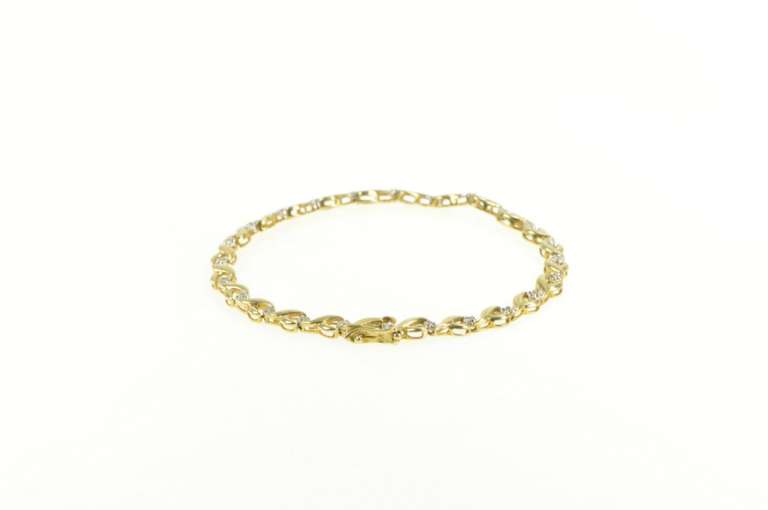 10K Yellow Gold Diamond Wavy Criss Cross Vintage Tennis Bracelet
