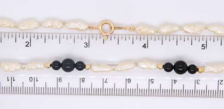 Fresh Water Pearl and Black Onyx and Gold Bead Necklace
