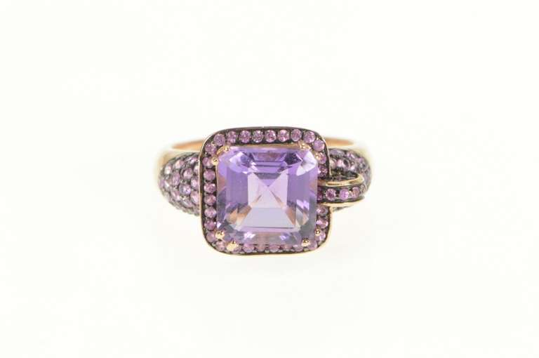 14K Rose Gold 5.85 Ctw Amethyst Tourmaline Pave Statement Ring