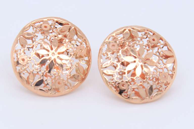 Cute Rose Gold Round Flower Stud Earrings