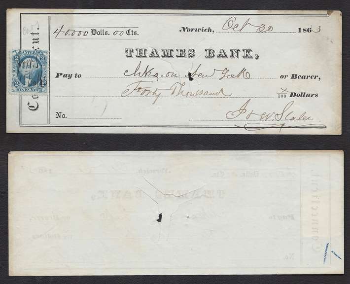 Thames Bank Norwich CT Postage Stamp 1863