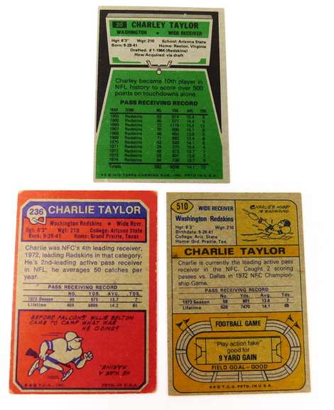 3 Charlie Taylor Football Cards by Topps