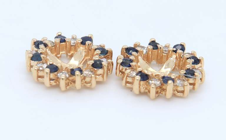Pleasing Yellow Gold Diamond and Sapphire Earring Jackets