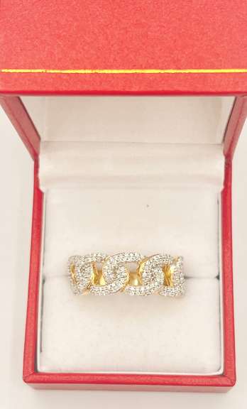 Wonderful 14kt Solid Yellow Gold & Diamond Curb Chain Ring